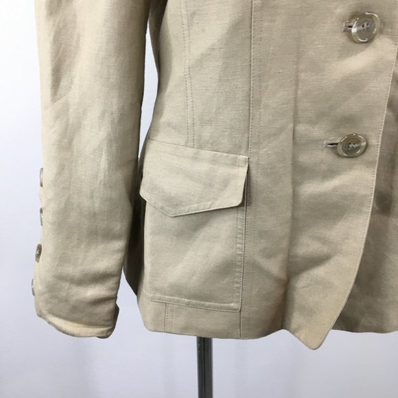 TAHARI Arthur S Levine Petite Beige Linen Blend Flap Pockets Blazer Jacket - Picture 6 of 8